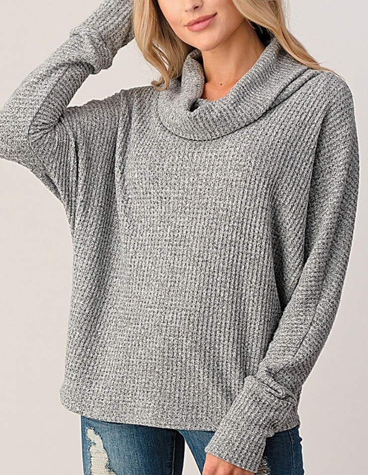 Cowl Neck Thermal Knit (Grey) #T430 - Essential Collections