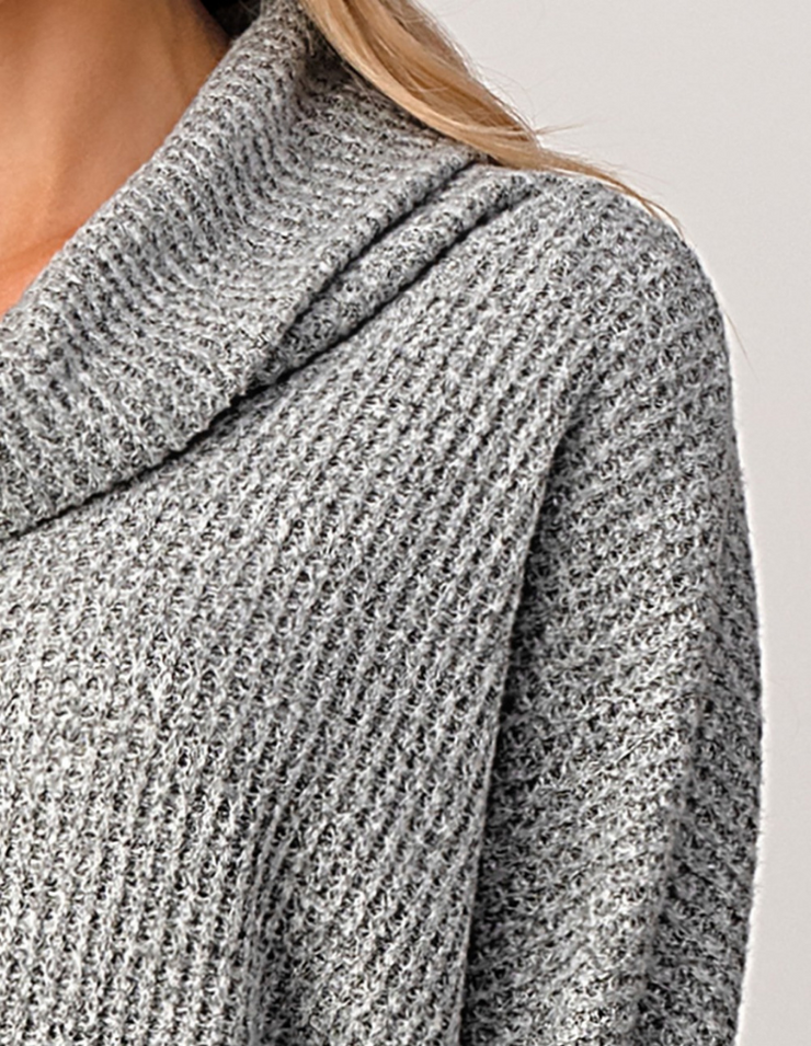 Cowl Neck Thermal Knit (Grey) #T430 - Essential Collections