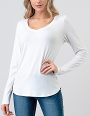V Neck Long Slv T (White) #T249 - Essential Collections