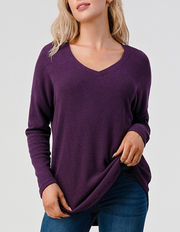 V Neck Soft Rib Knit (Eggplant) #T540 - Essential Collections
