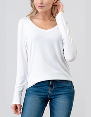 V Neck Long Slv T (White) #T249 - Essential Collections