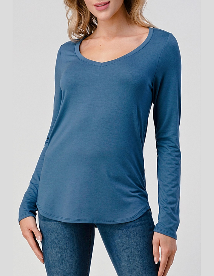 V Neck Long Slv T (Blue) #T249 - Essential Collections