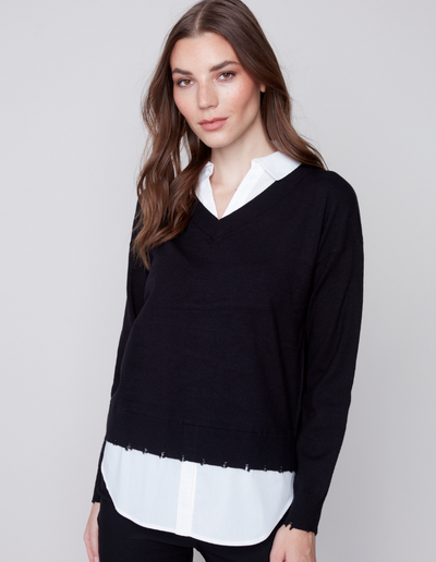 V-Neck Sweater #C2568-464A - Charlie B