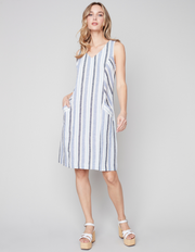 V-Neck Linen Dress #C3115-571B - Charlie B