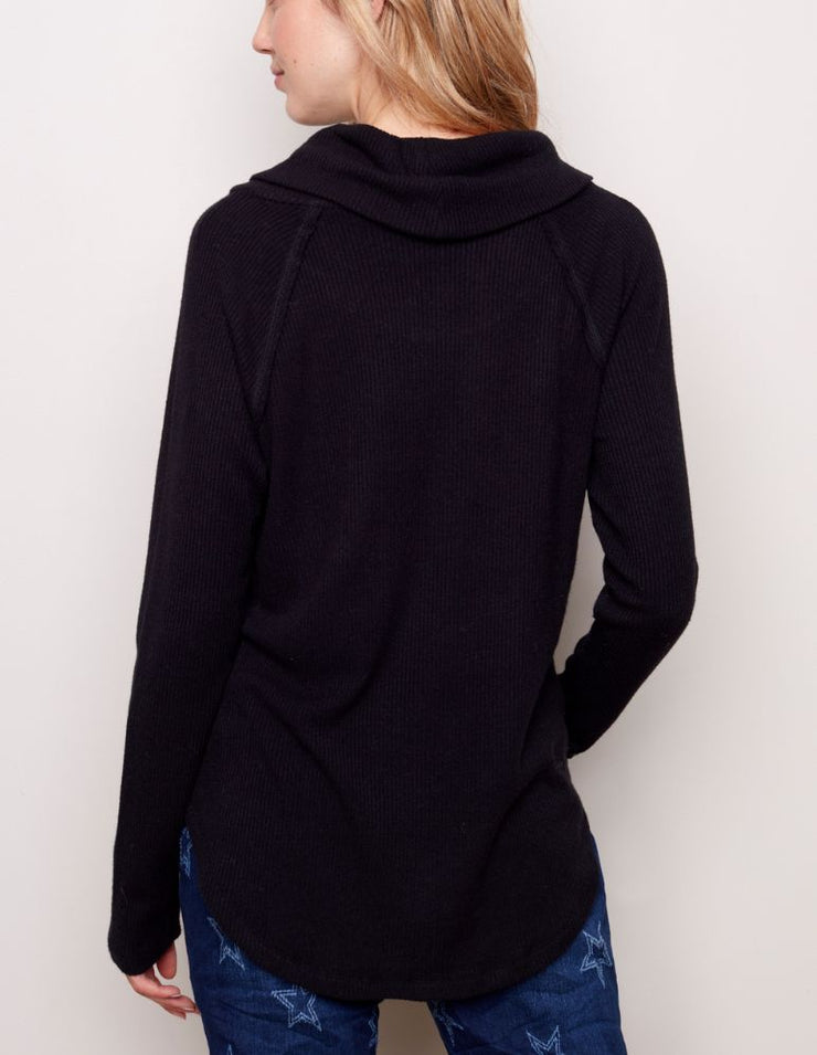 Cowl Neck Sweater (Black) #C1280R-107B - Charlie B